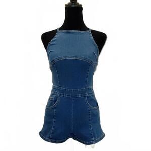 Denim Halter Romper with Skort. Perfect Condition. P2P is 21in, Waist is 28in...